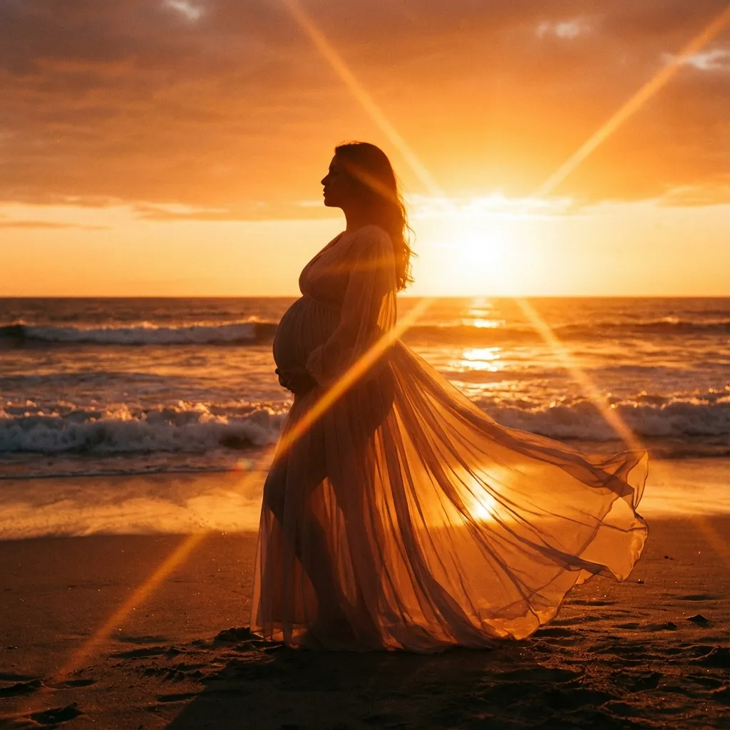 Golden Hour Strand-Umstandsfoto mit Meereswellen