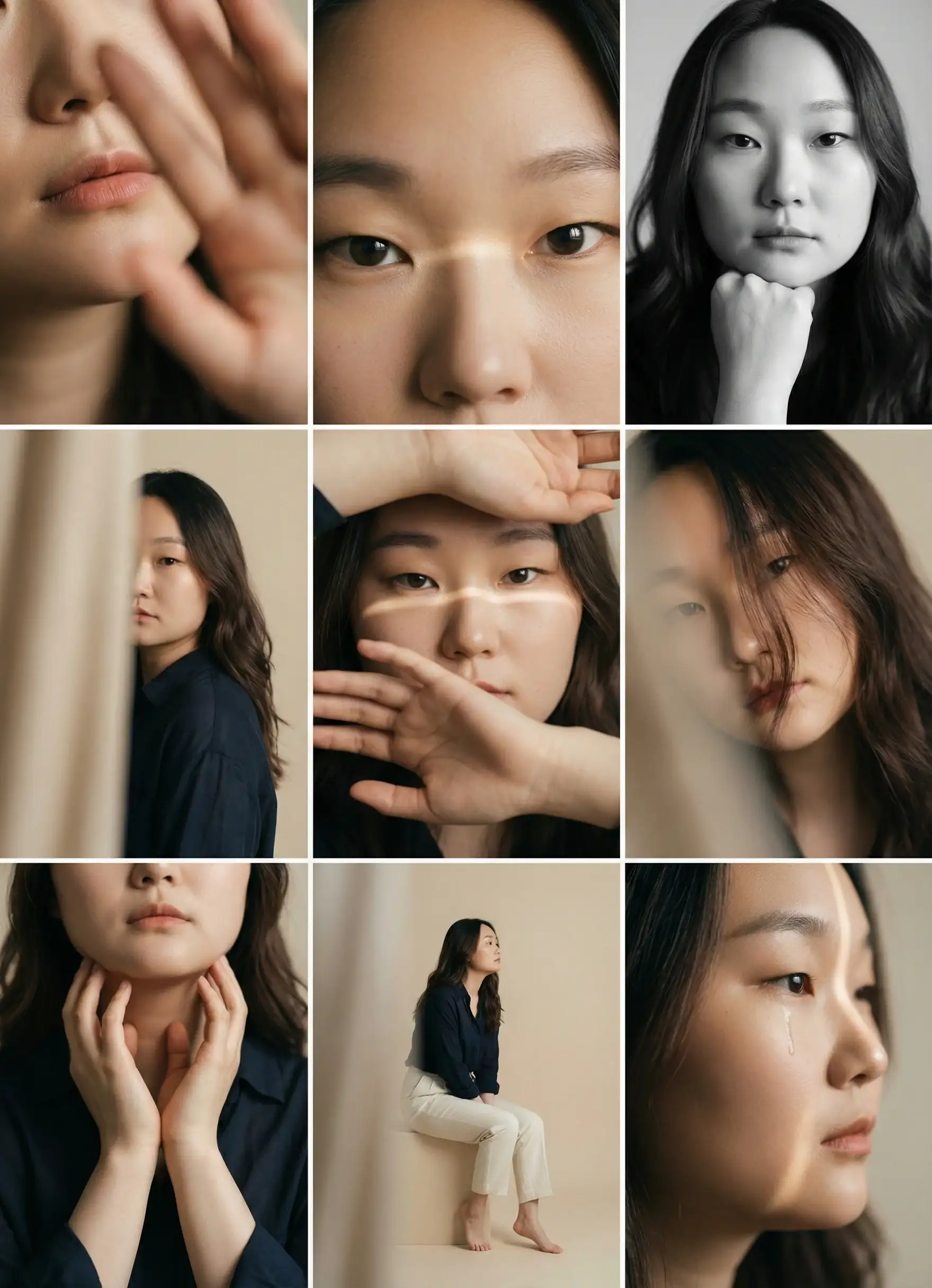 Editorial-Stil Umstandsporträt in beigem Studio