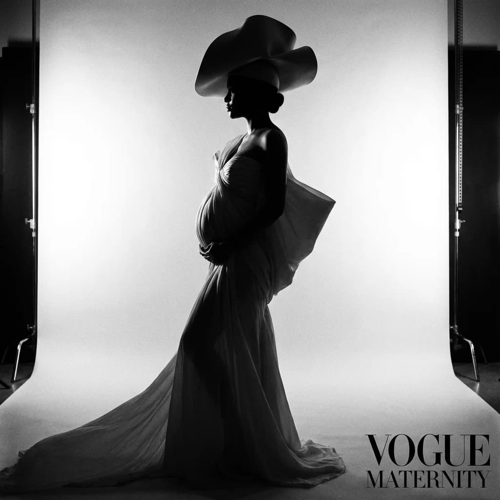 Professionelles Studio-Umstandsfoto in schwarzem Kleid